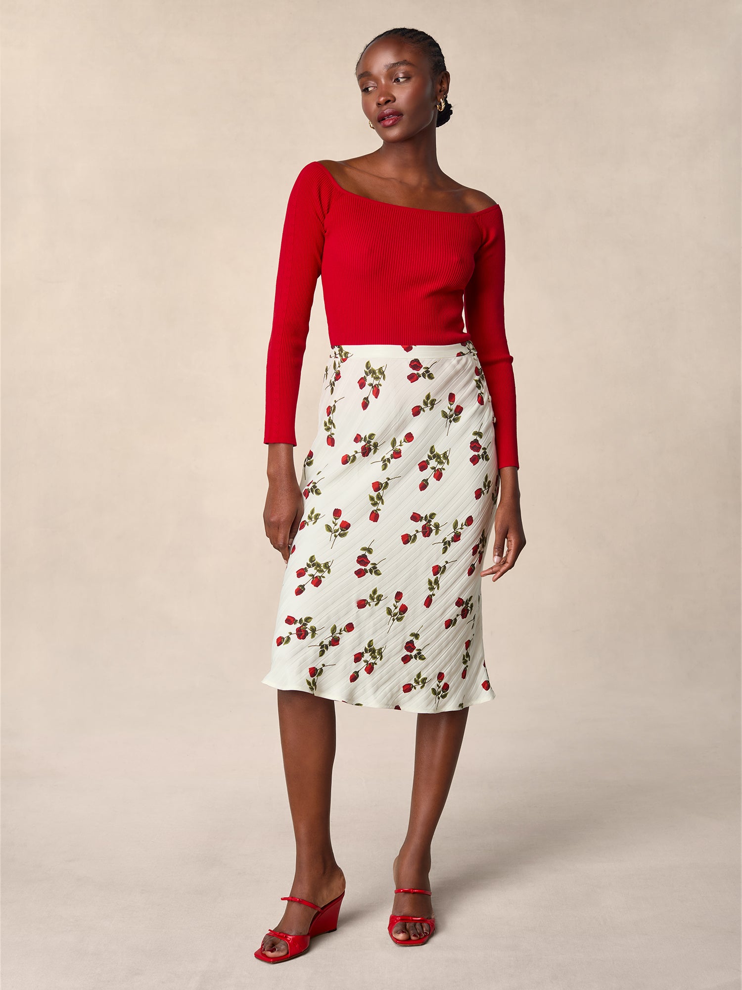 Flowy printed midi skirt | Rouje