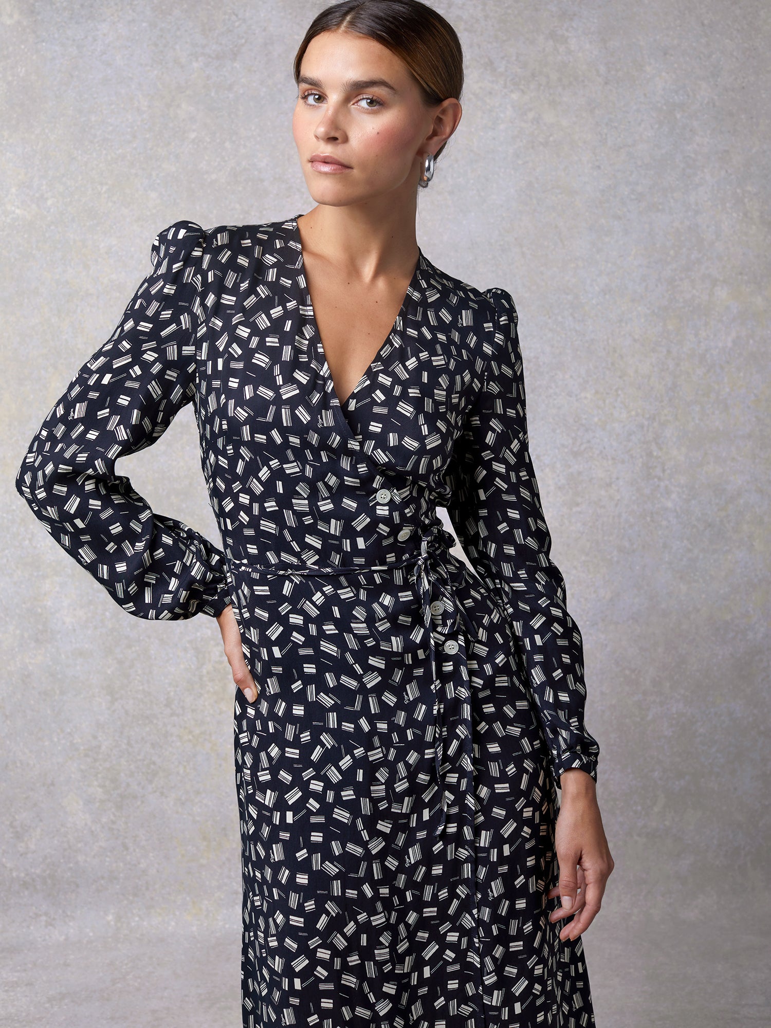 Navy floral midi wrap dress | Rouje