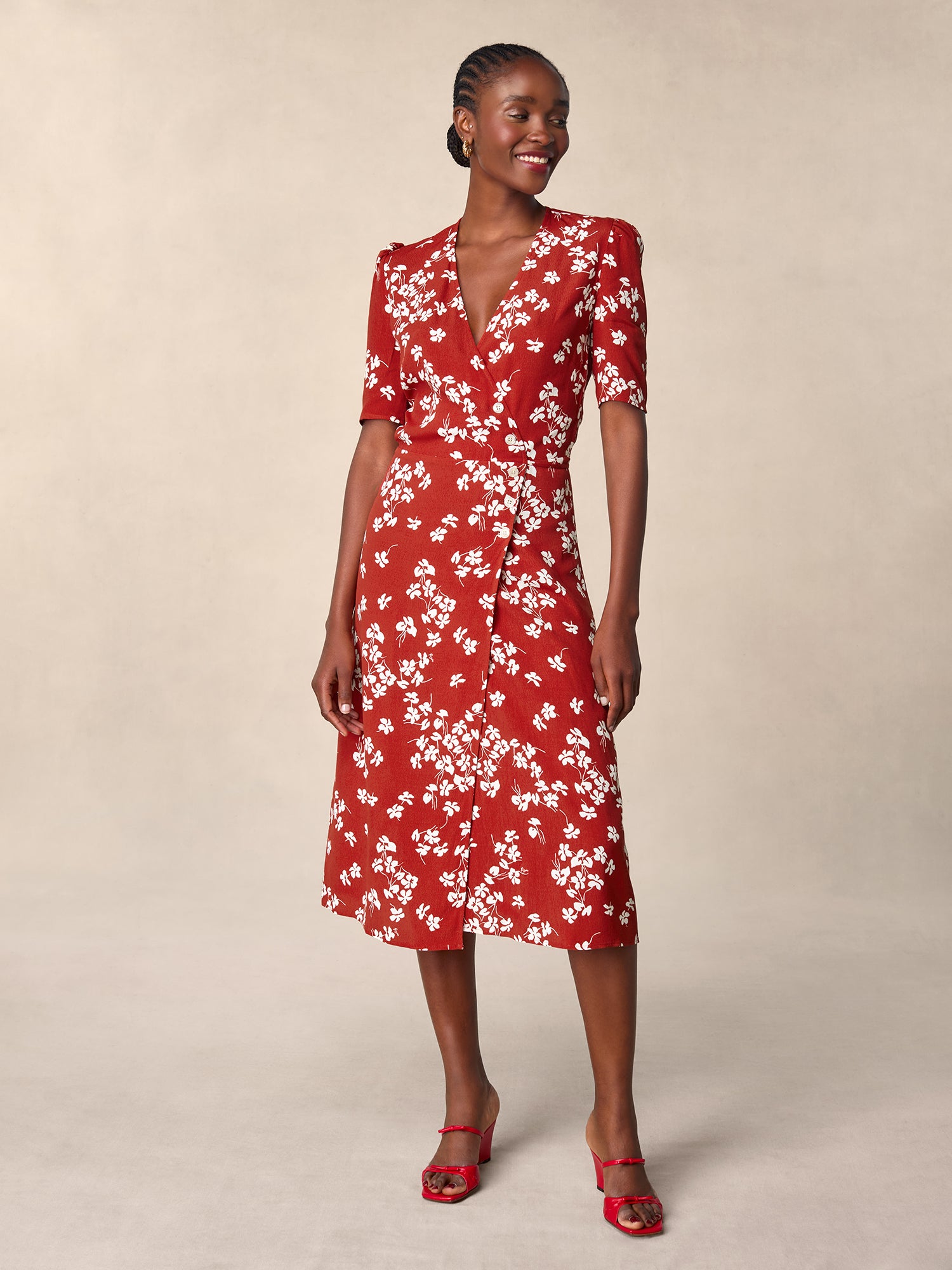Red cherry printed wrap dress | Rouje