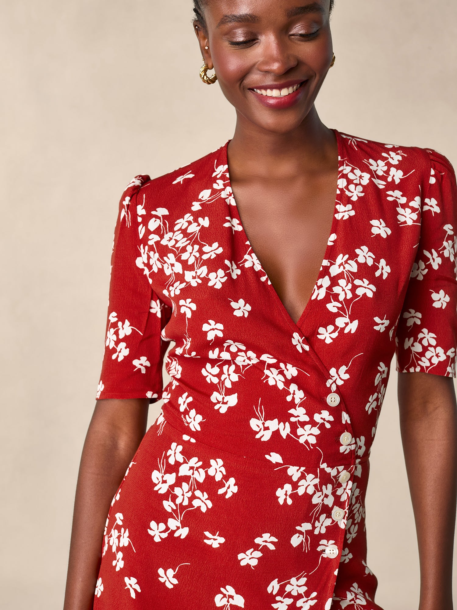Red cherry printed wrap dress | Rouje