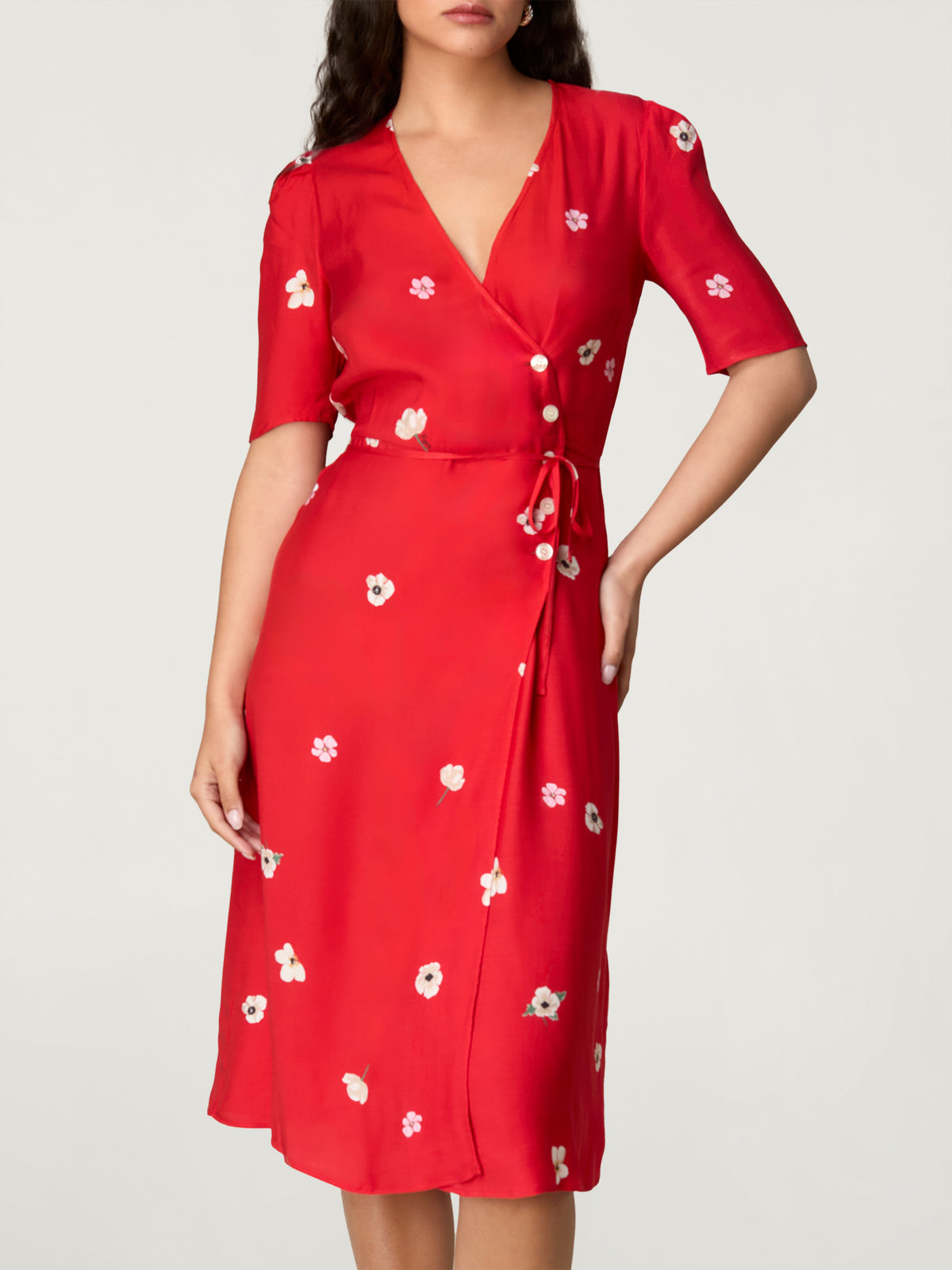 Red wrap dress floral on sale