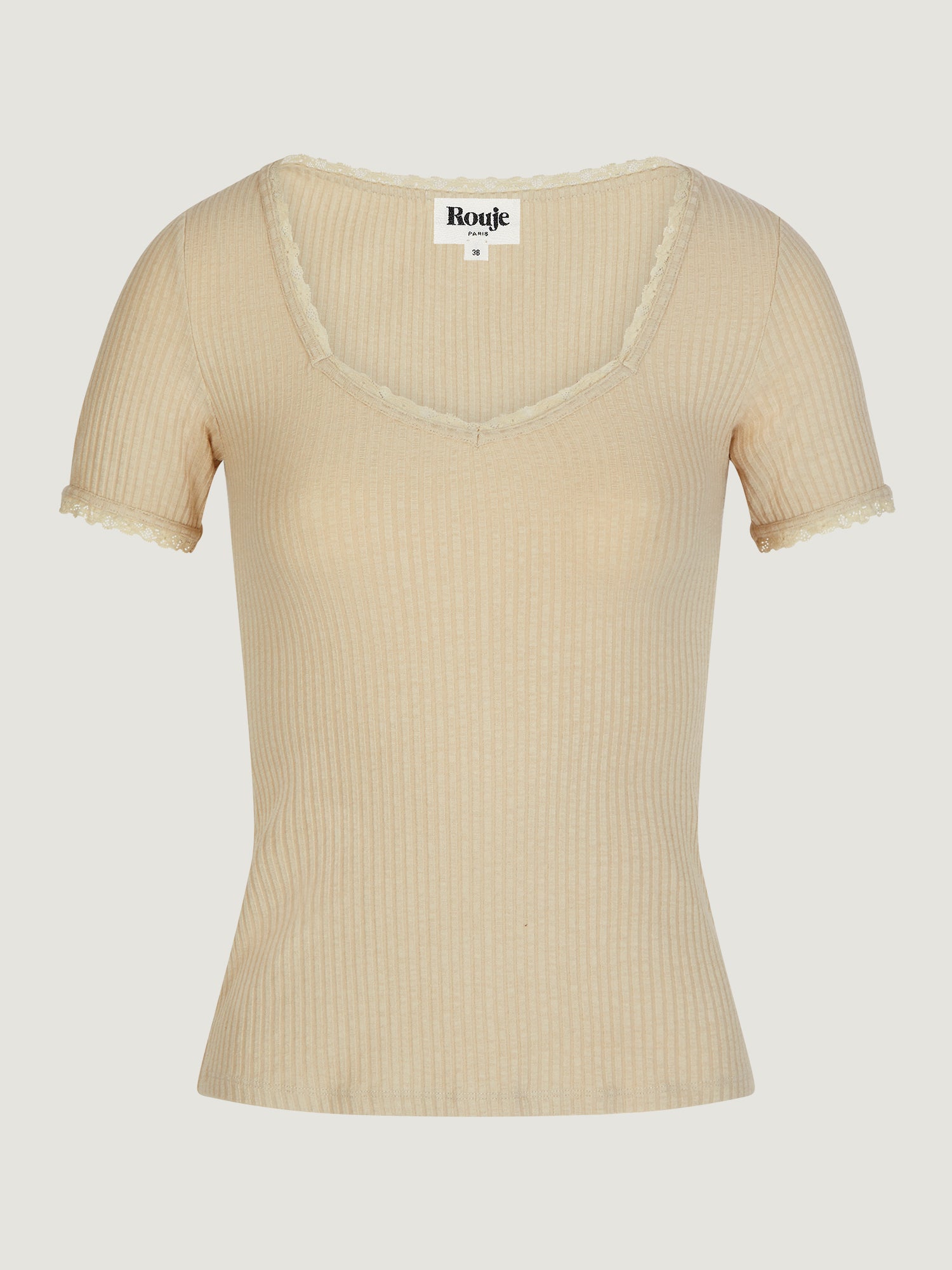 Cream tee-shirt with lace | Rouje