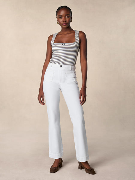 Long ecru flare jeans with front pockets • Rouje