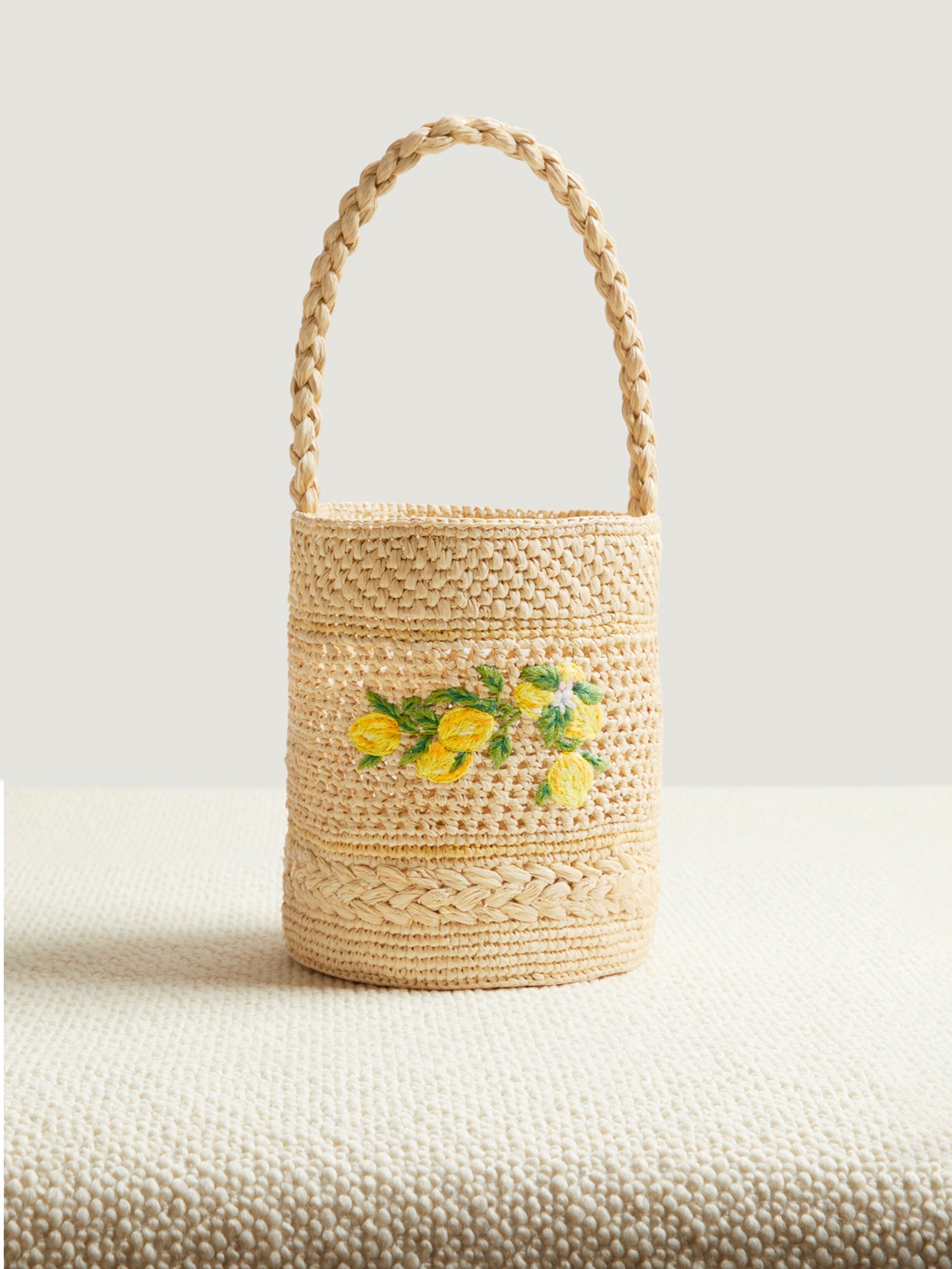 Natural raffia basket bag with embroidery | Rouje