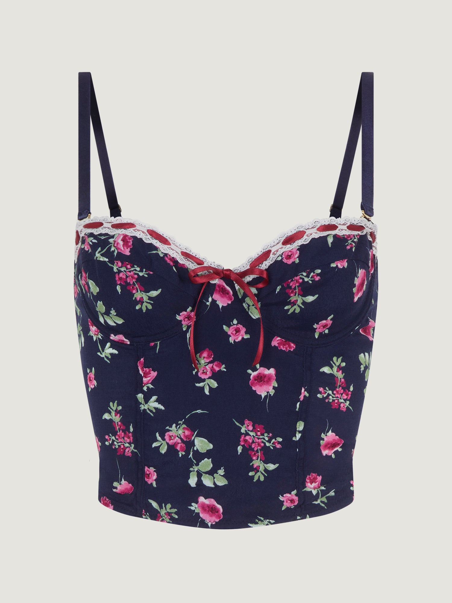 Navy floral print underwire bustier | Rouje