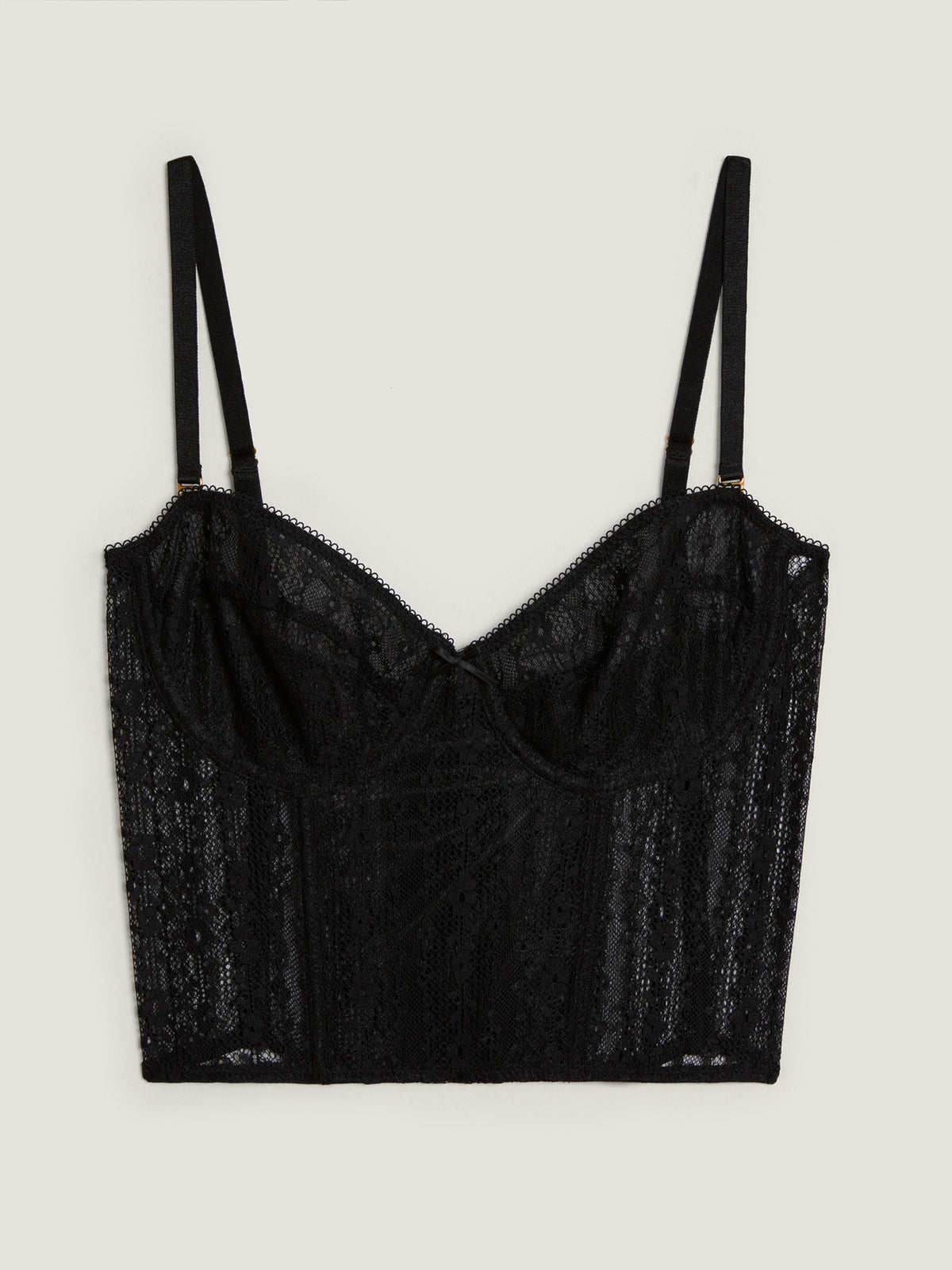 Black underwire and lace bustier