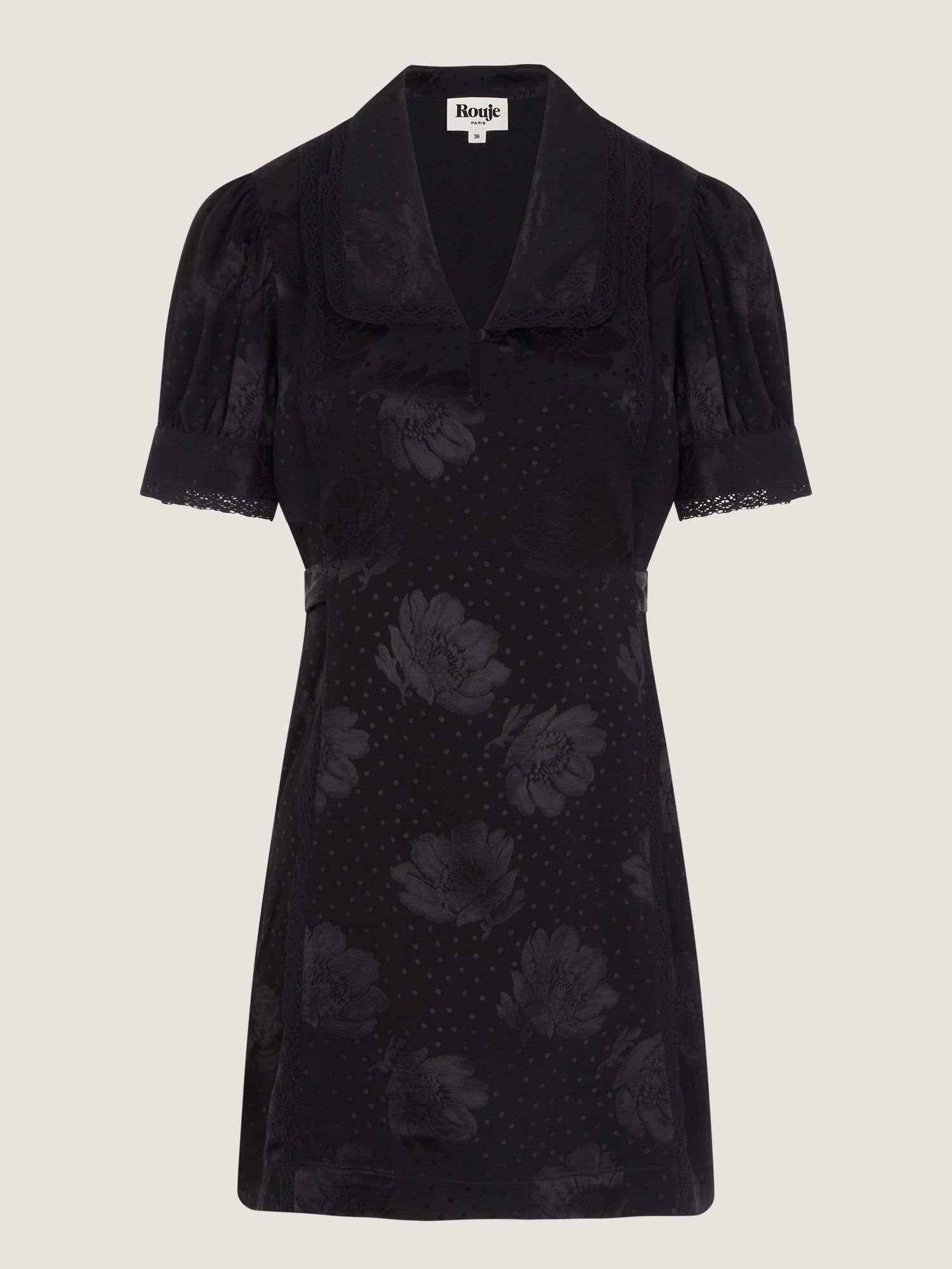 Black jacquard and lace mini dress | Rouje