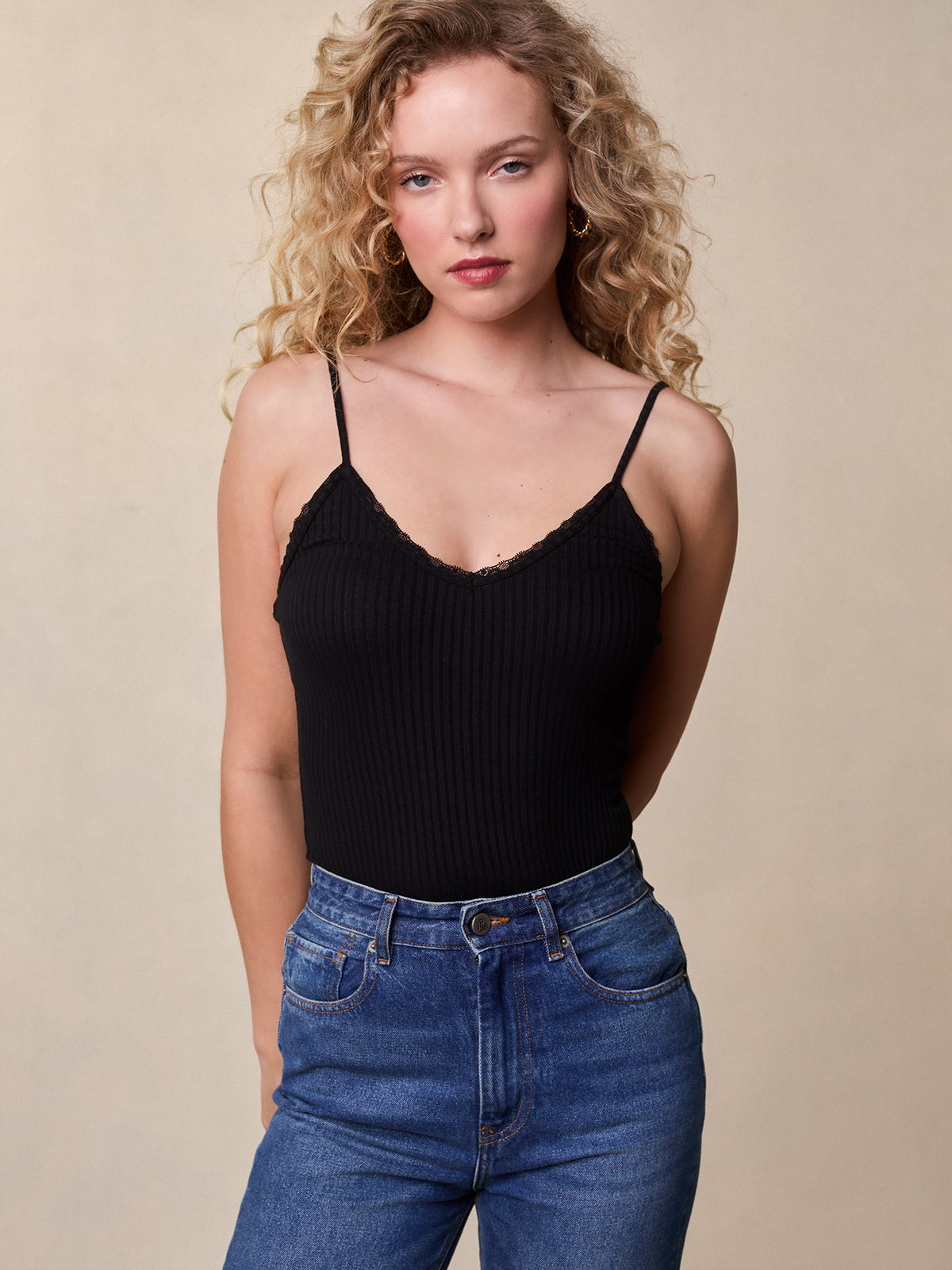 Black jersey top with thin straps | Rouje
