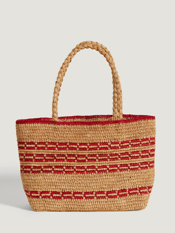 Basket bag in red colored raffia with handles | Rouje