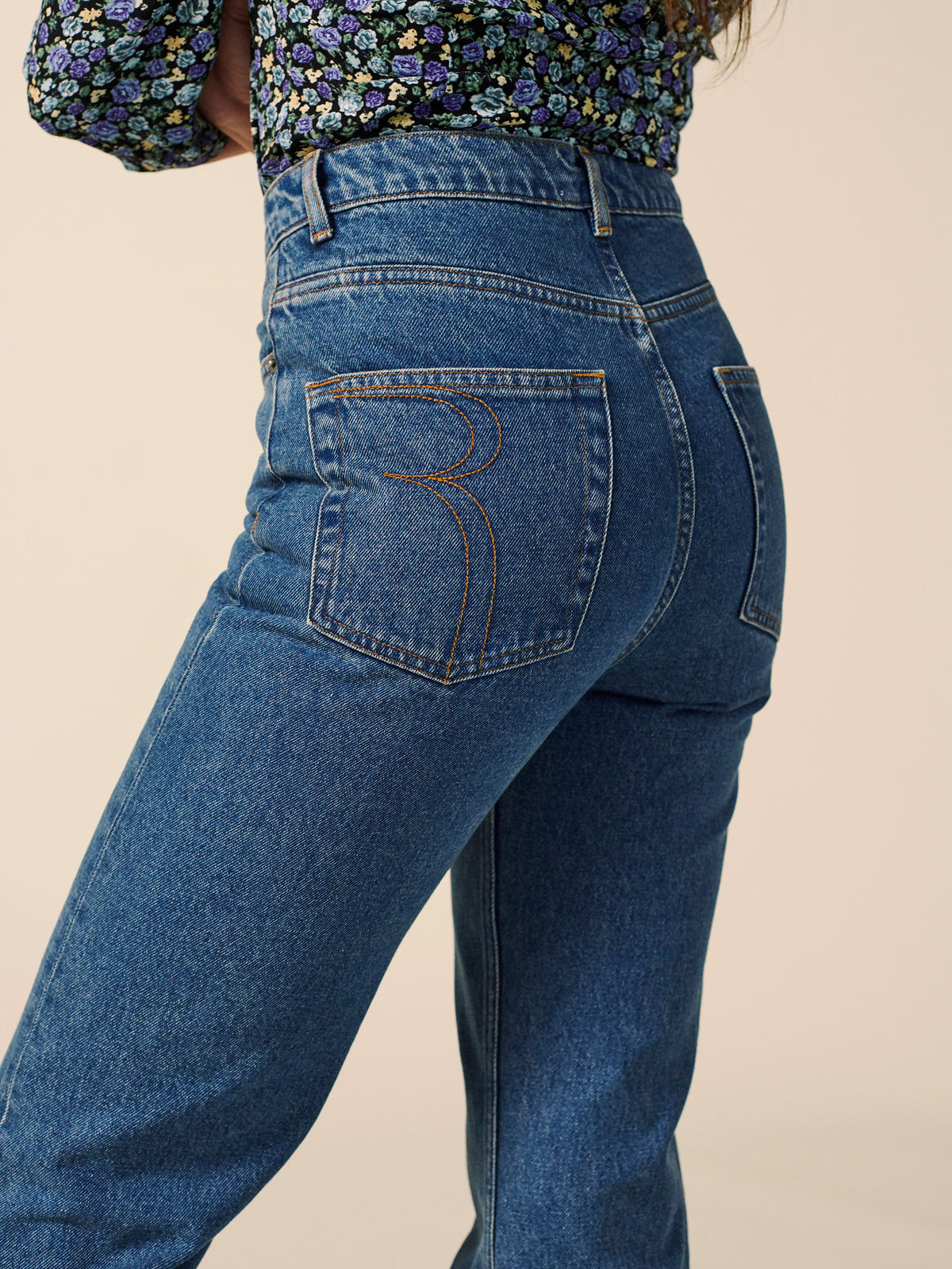 High-waisted cropped straight jeans stone denim ladies